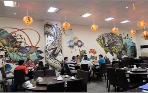 龙胜海鲜餐厅墙体彩绘